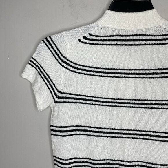 MADEWELL Sweater Women XS Polo Knit Tee NEW Ivory Stripe Short Sleeve NQ341 - Picture 7 of 14